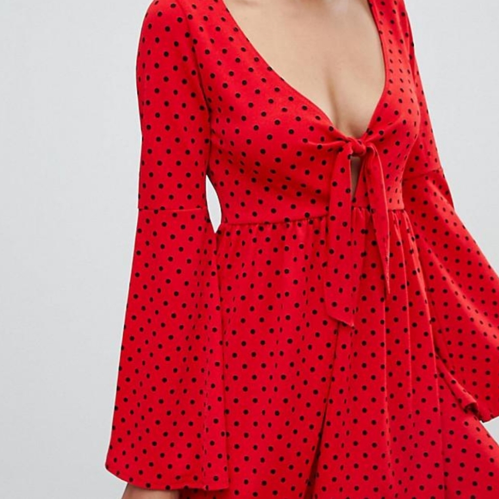 Red PrettyLittleThing Polka-dot Swing Dress